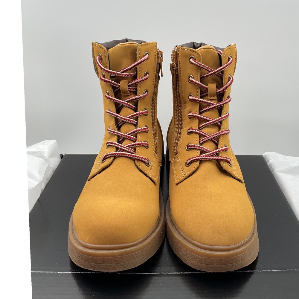 Steve Madden Kids Wheat Combat Work Boots Side Zip Lace Up Tan Brown Size 2